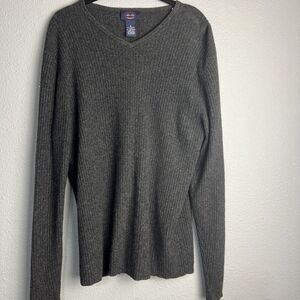 Vintage Allen Solly Grey Ribbed Merino Wool‎  Cashmere V Neck Sweater Size M